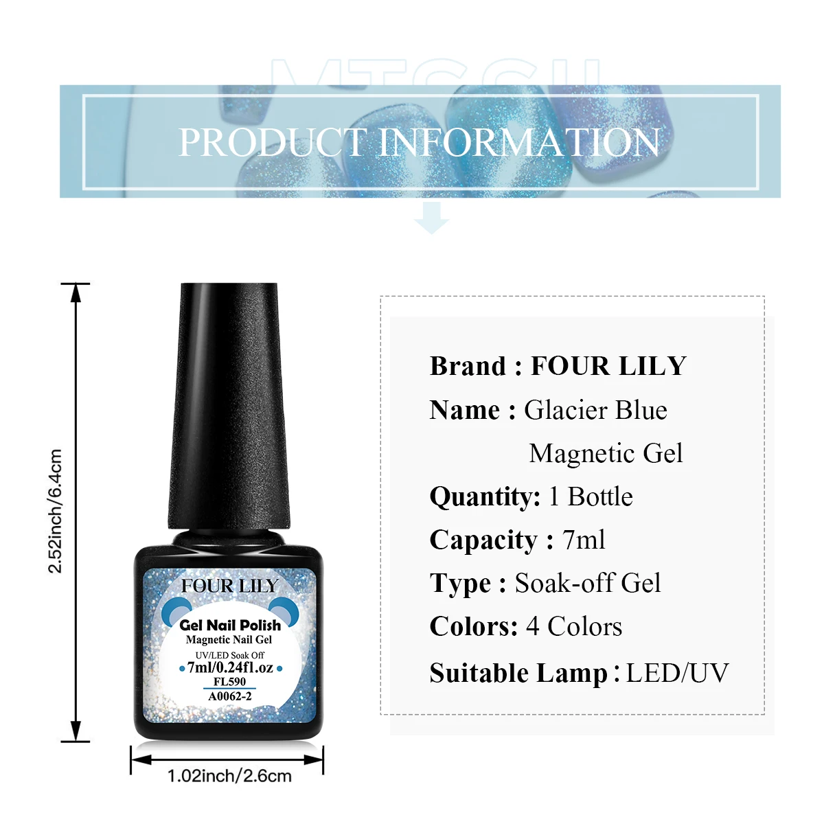 أربعة زنبق 7 مللي الجليدي الأزرق القط المغناطيسي جيل للأظافر البولندية تألق بريق مستلزمات الأظافر هلام الورنيش لتصميم مانيكير الأظافر #6