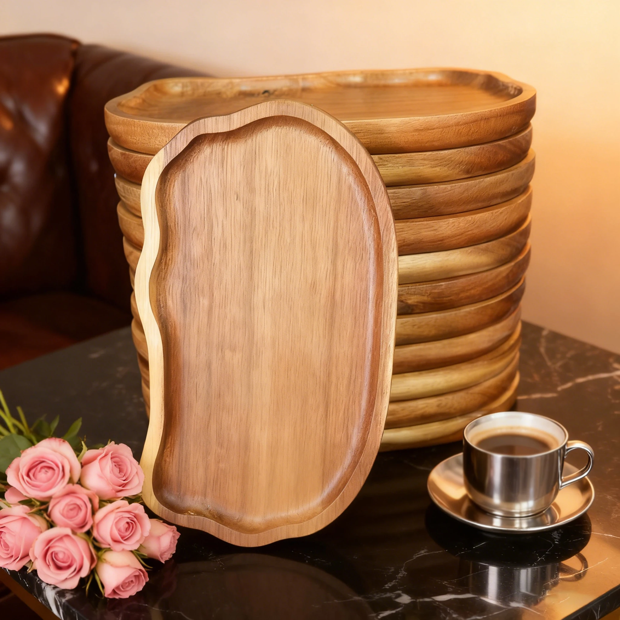 

6/8/10/12PCS,Household Japanese Style Wood Plates Tea Coffee Tray Dessert Snack Dish Tray Multipurpose Trays Kitchen Stuff
