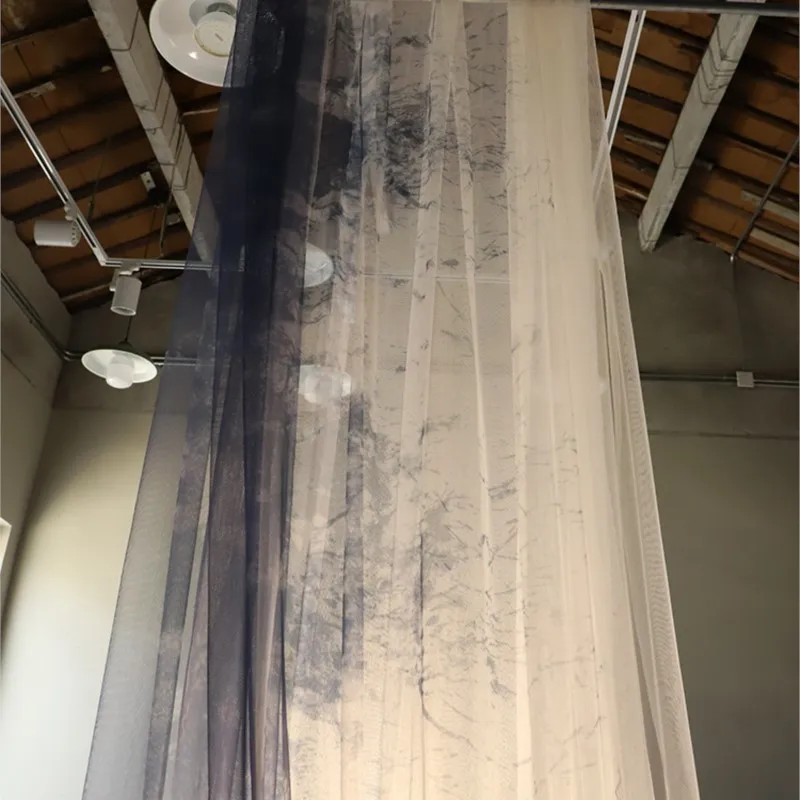Gradient gauze light Chinese-style decorative curtain partition printed homestay ink mesh material