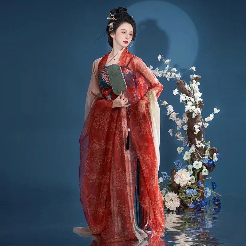 Chinese Traditional Dress Hanfu Chiffon Dress Apron Suit Sexy Hanfu Clothing Female Nightdress Han Clothing Red