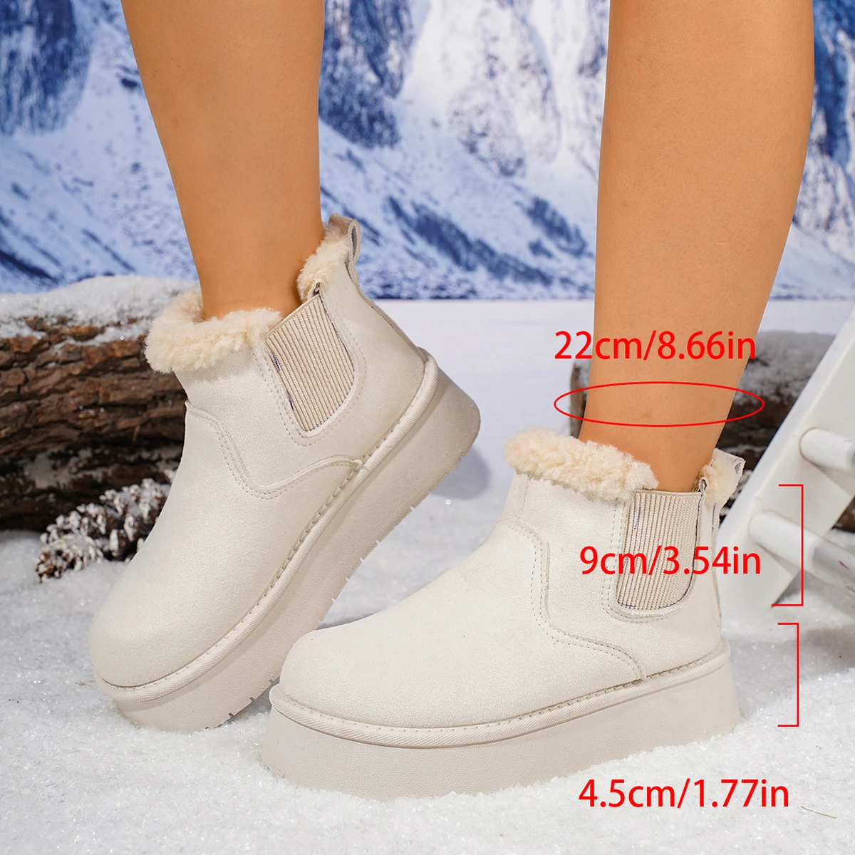 Women Winter Snow Boots Warm Large Size Cotton Shoes New Platform Bottom Short Tube Elastic Band Pure Color Soft Sole Snow Boots