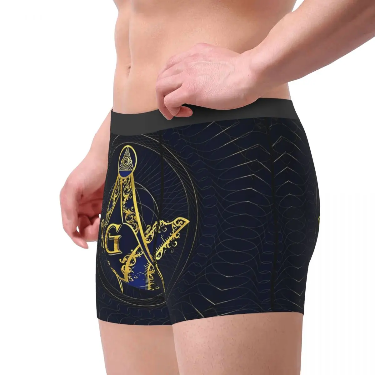 Hot Boxer Shorts Panties Man Freemasonry Symbol Square And Compasses Underwear Soft Underpants for Homme S-XXL