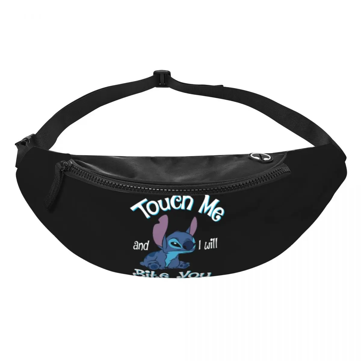 Custom Stitch Anime Fanny Pack Men Women Cool Touch Me I Will Bite You Crossbody Waist Bag for Traveling Phone Money Pouch