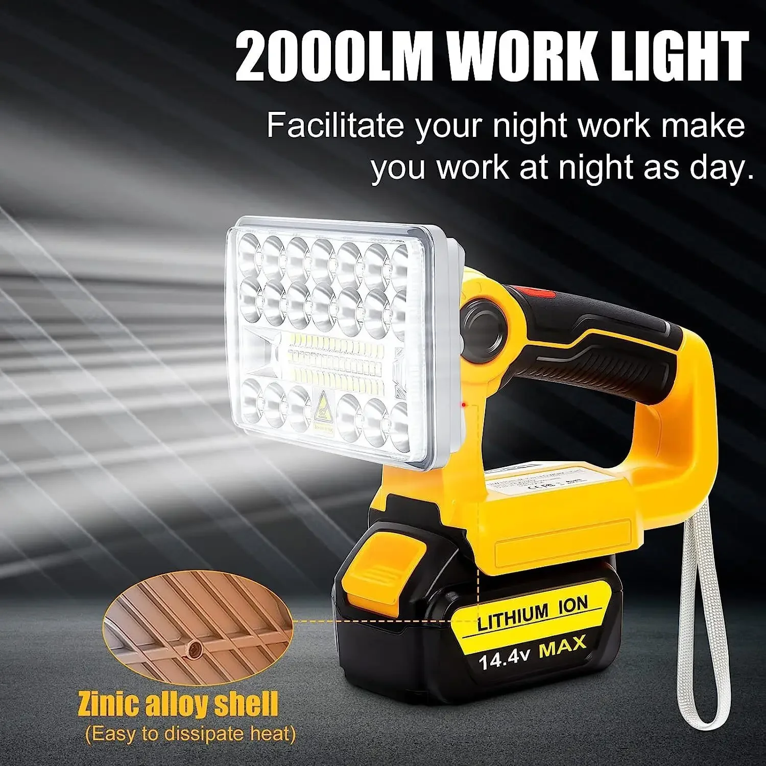 18W 2000LM Flashlight Spotlight Cordless LED Work Light for Dewalt 20V Max Lithium Battery Worklight with USB Port Zinc Alloy