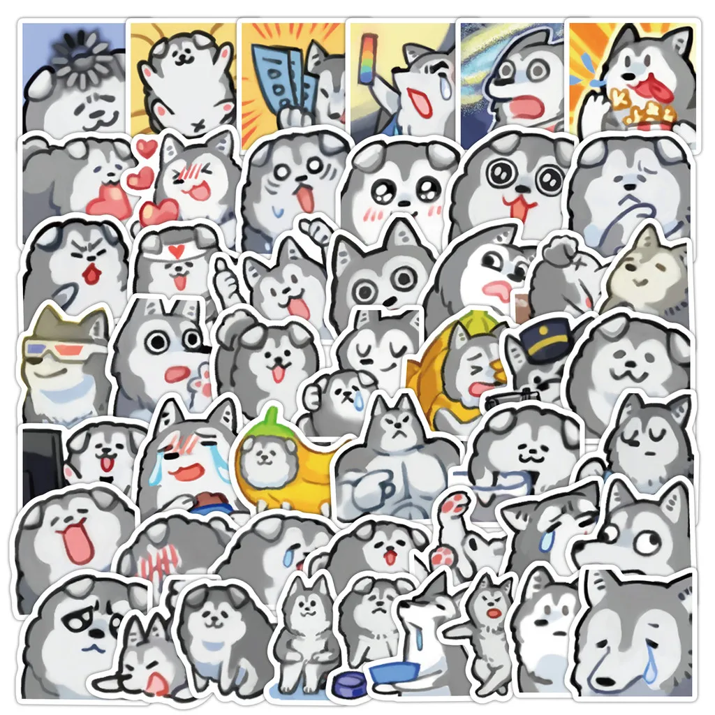 

50 листов наклеек Kawaii Husky Emoji — сертифицированные EN71 виниловые наклейки для чашек и ноутбуков, эстетика