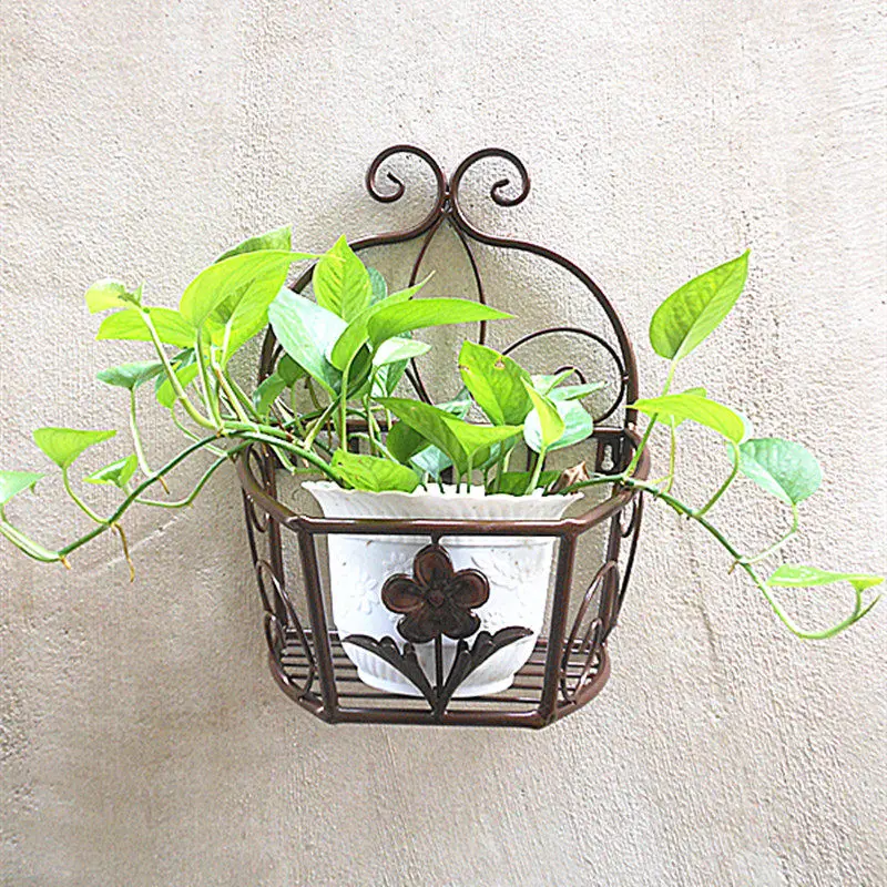 Balcony Wall Planter, Iron Wall Mounted Flower Shelf with Hanging Baskets - Space Saving Vertical Garden for Small Balcony