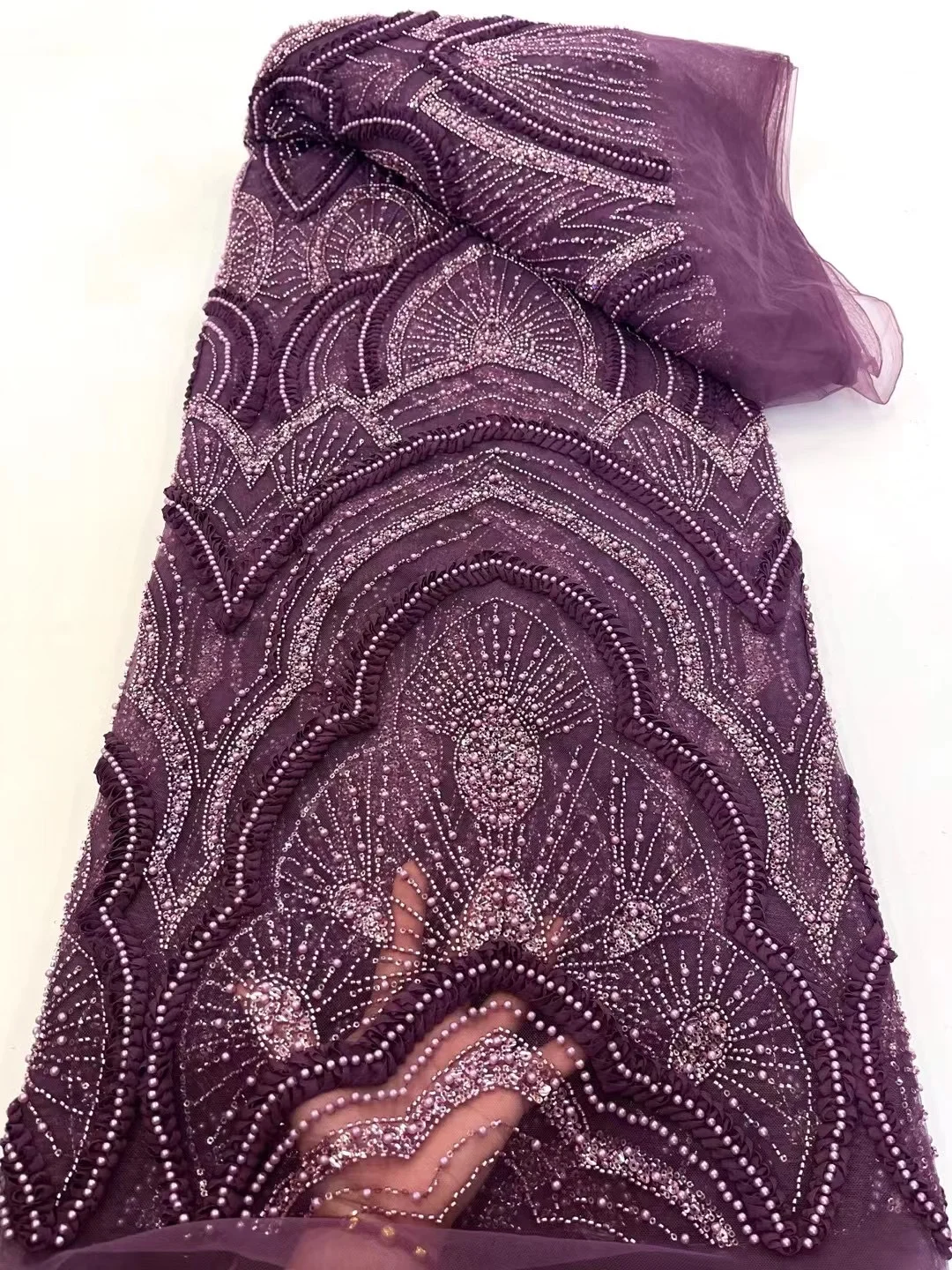 

Audi Luxury Sequins New Wedding Party Dress for Women Handmade Gradient Embroidery Net Lace with Beads High Quality Fabric