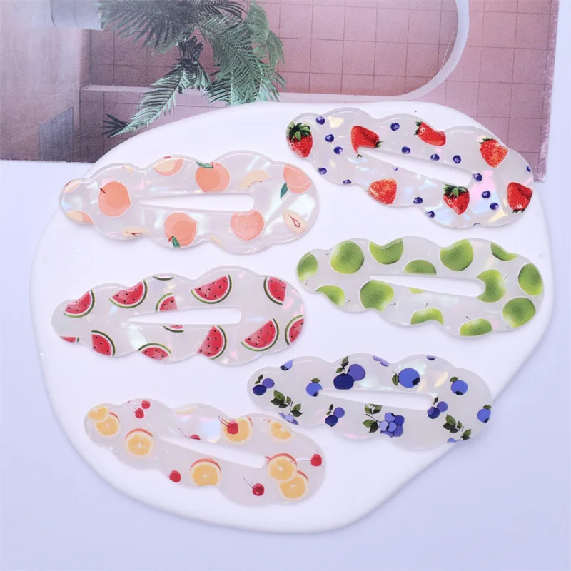 New arrived 50pcs/lot color Fruit pattern print geometry shape acrylic cabochon beads diy jewelry garment hair accessory