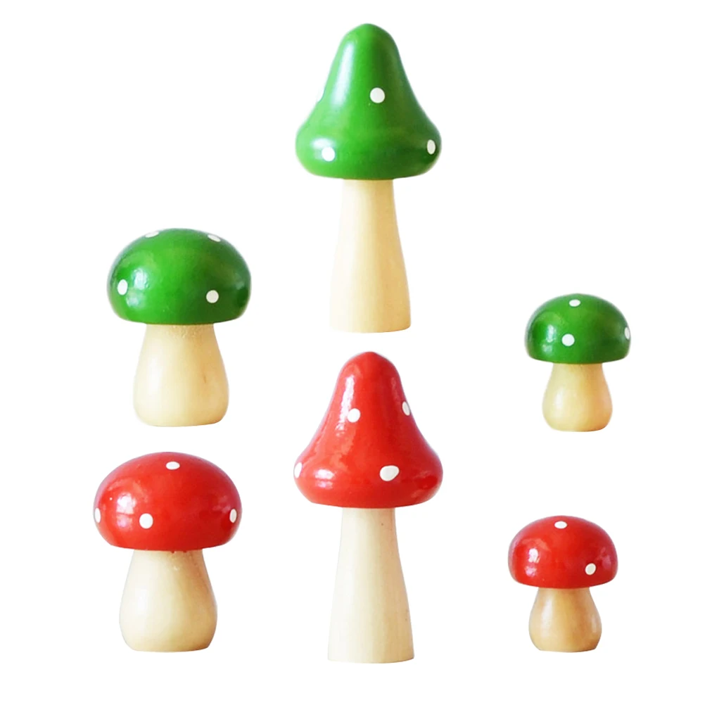 

6 Pcs Simulated Wooden Mushroom Decor Miniature naments for Fairy Garden Desktop L Adornment Gardening Supplies