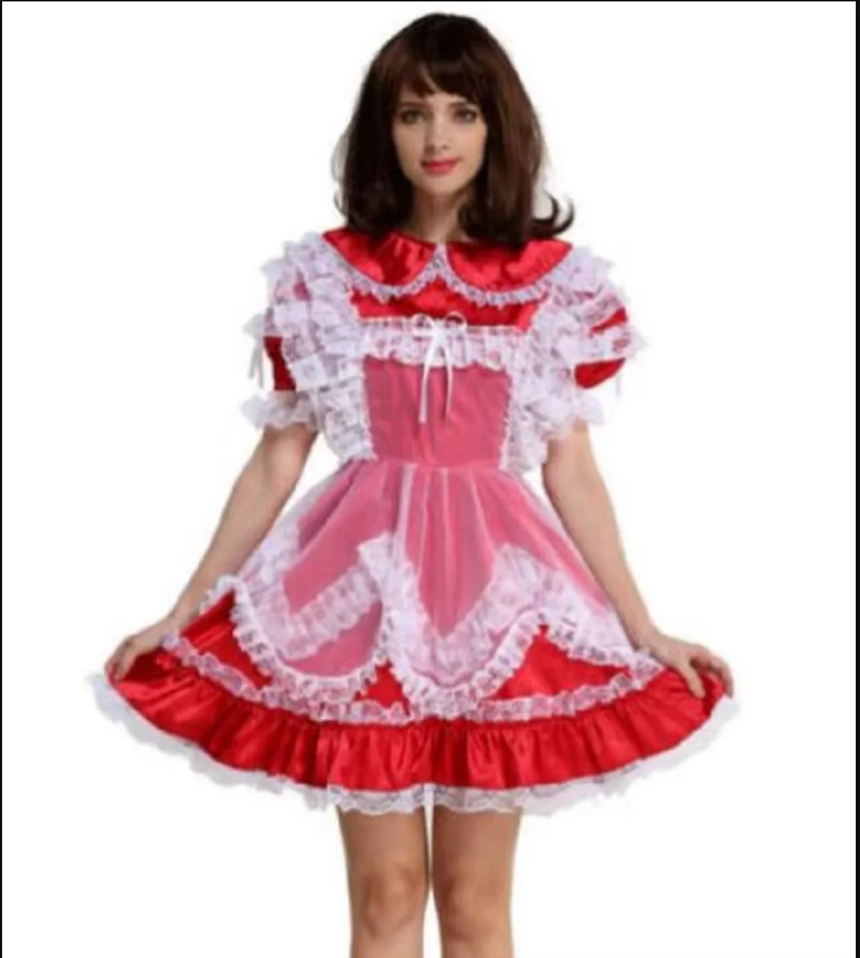 

Hot Selling Sissy Maiden Maid Satin Closed Lace Doll Neck Cross Dresser Party Cute Role-playing Dress Daily Unisex Dress Persona