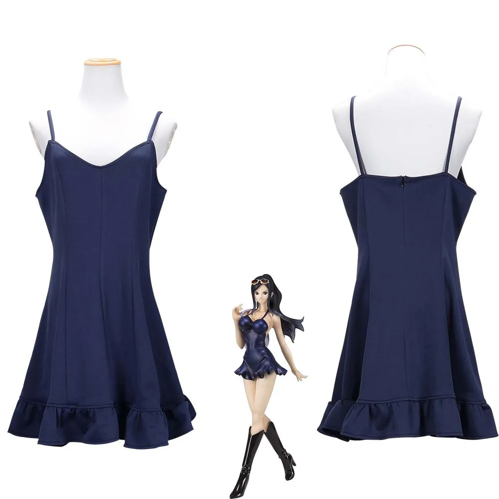 Disfraz de Anime Nico Robin Miss Allsunday para mujer y niña, traje Sexy de arco pirata, cazador, vestido de cabestrillo azul para Halloween