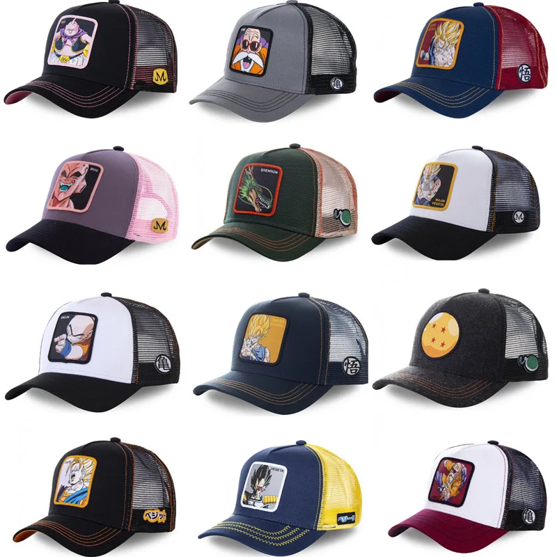 Cappellino da Baseball di Alta Qualità con Ricamo Anime Dragon Ball, Son Goku, Krillin, Maestro Roshi, Traspirante con Rete, Regolabile