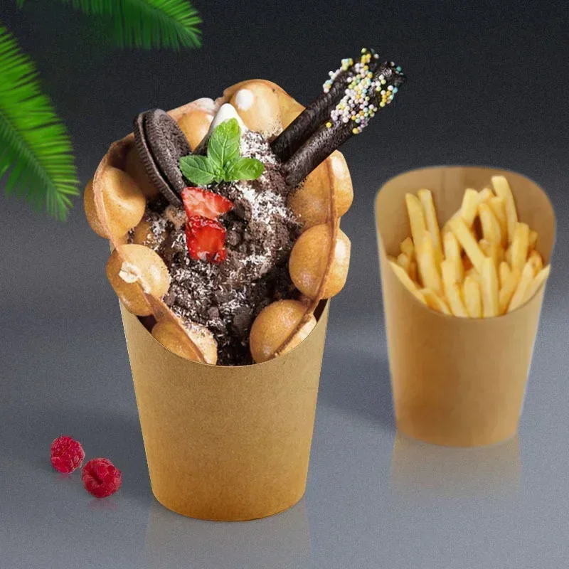 25/50 Pcs Disposable Egg Cup Kraft Paper Potato Cup French Fries Holder Ice-cream Cup Snack Dessert Baking Box Party Supplies