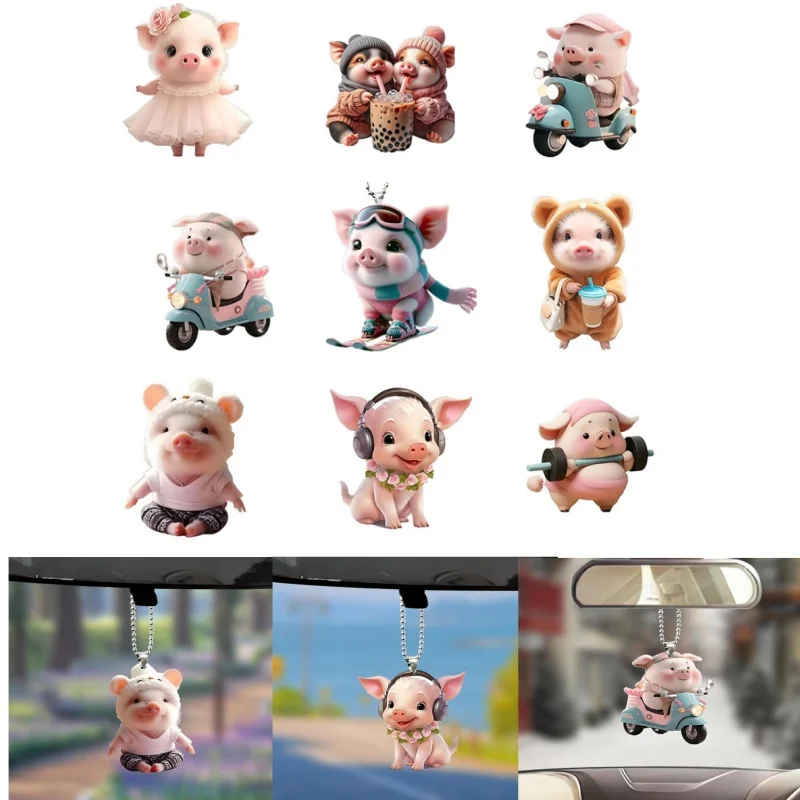 Smile Pig Car Hanging Ornament Cute Car Decor Rear View Mirror Accessories Interior Piggy With Various Style Car Hanging Pendant