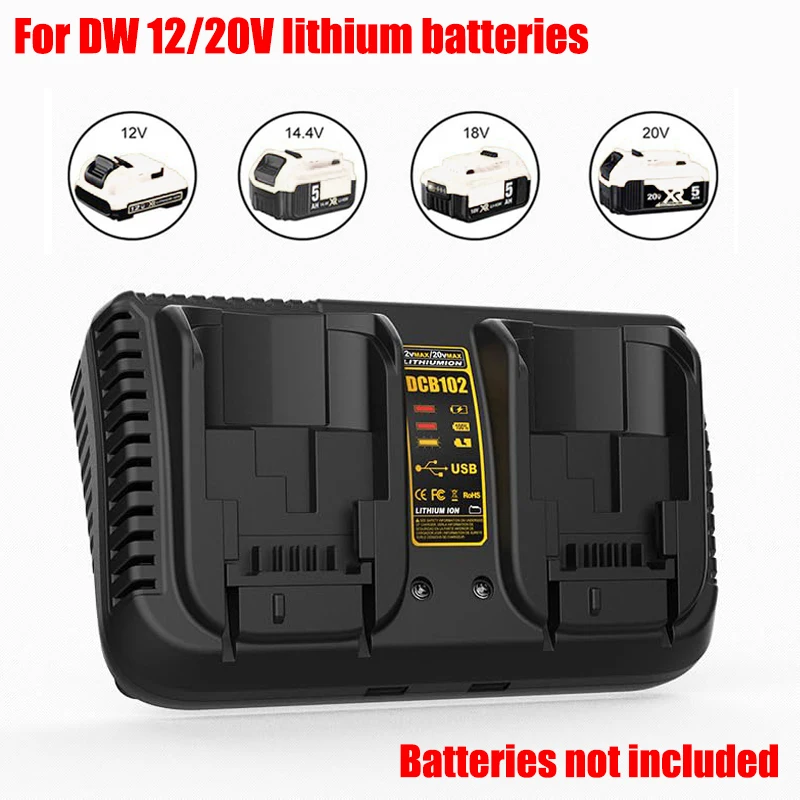 

Быстрое зарядное устройство с двойной зарядкой, совместимое с литиевыми батареями Dewalt 12/20 В, зарядное устройство для электроинструмента с USB-портами