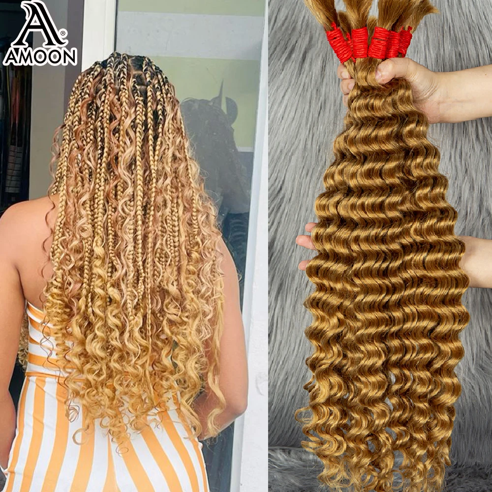 Amoon-Deep Wave Boho Tranças Extensões De Cabelo, Cabelo Humano, Trança Pacotes