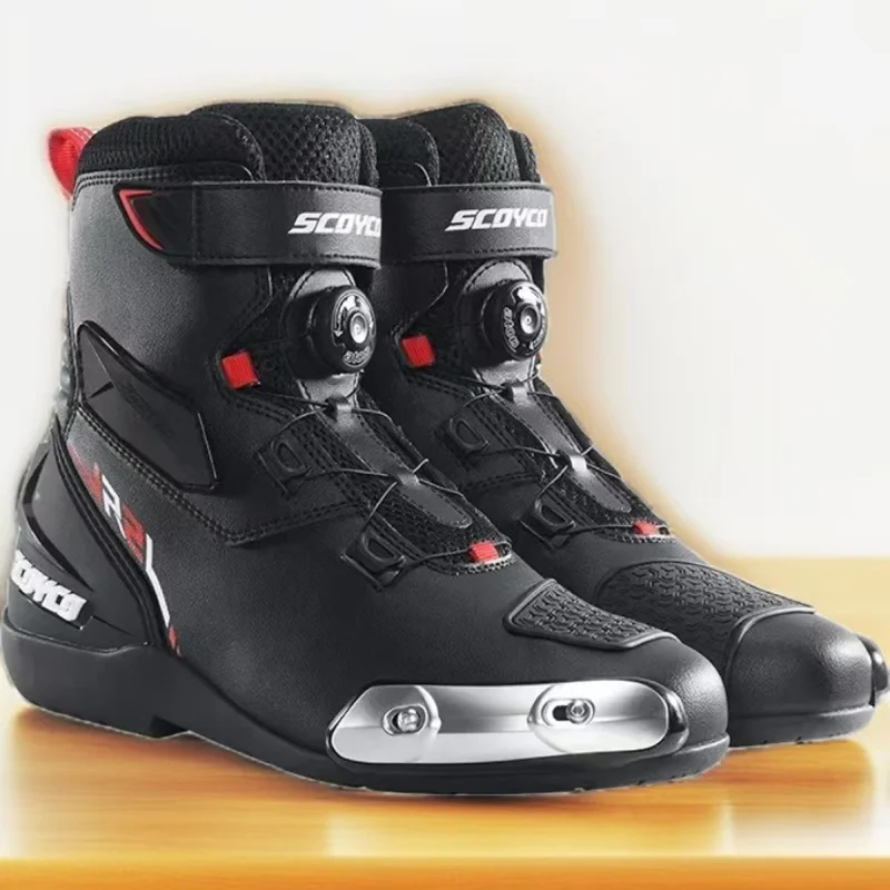 Men's Motorcycle Boots SCOYCO Motorcross Riding Quick Wear Resisting Microfiber Leather Locomotive Fall Prevention Motor Shoes