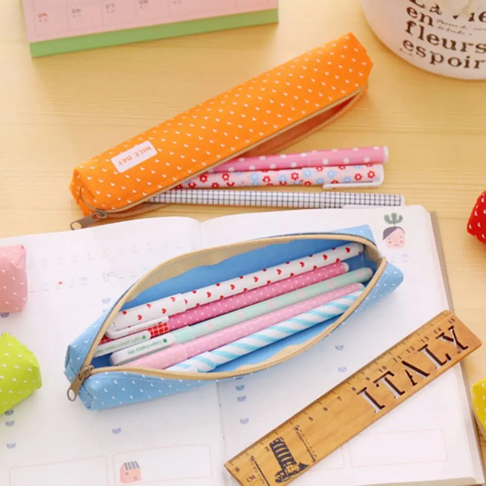 School Supplies Long Strip Pencil Case Candy Color Strip Shape Stationery Pouch Zipper Large Capacity Pens Storage Bag Student