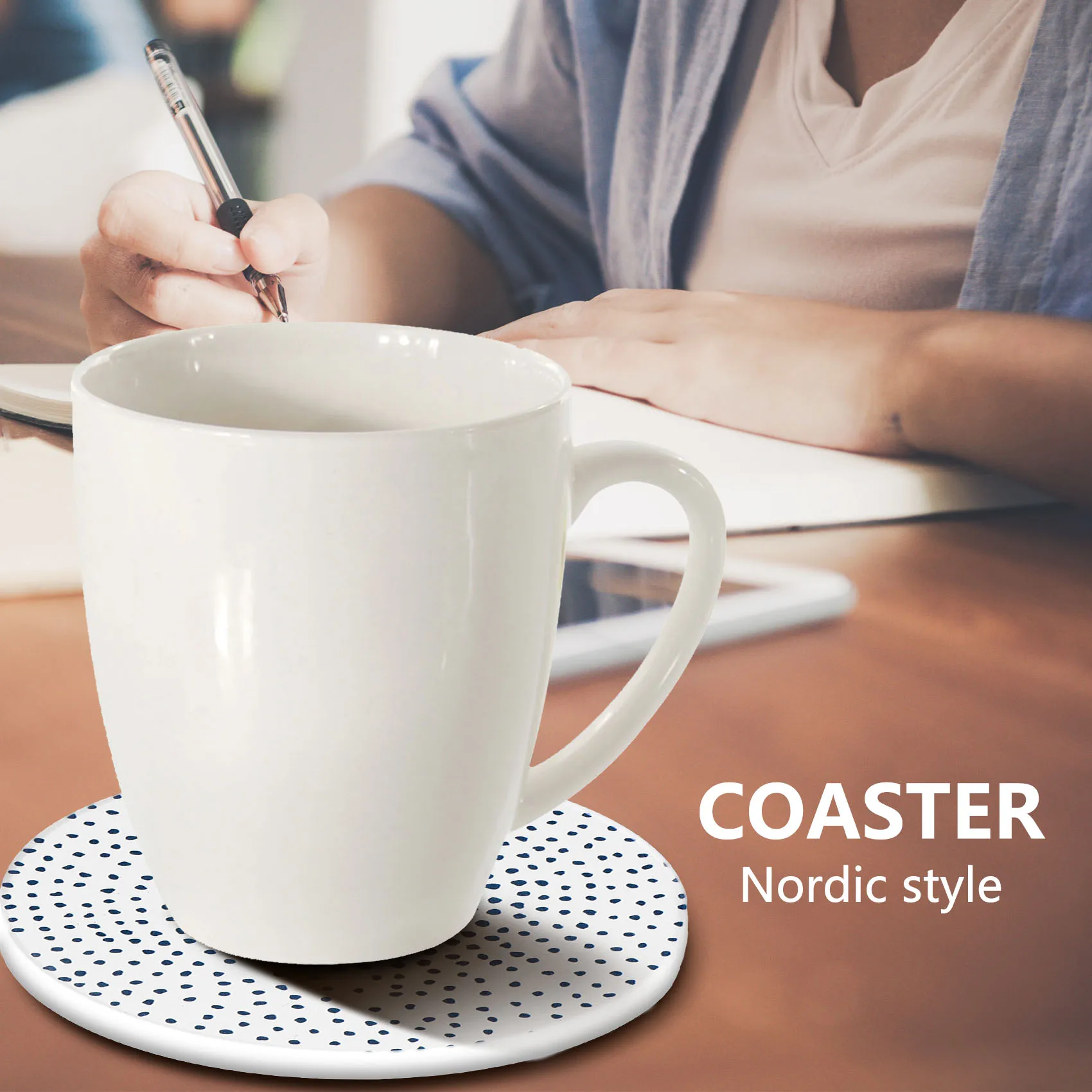 A96K- Stone With Cork Backing Non-Slip Heat Insulation Table Mat Absorbent Coasters For Drinks Set Of 6