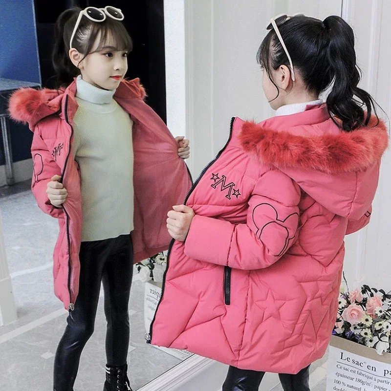 

4-12 Years Winter Girls Jacket Fashion Printing Thick Keep Warm Cold Protection Detachable Hooded Windbreaker Coat For Girl A22