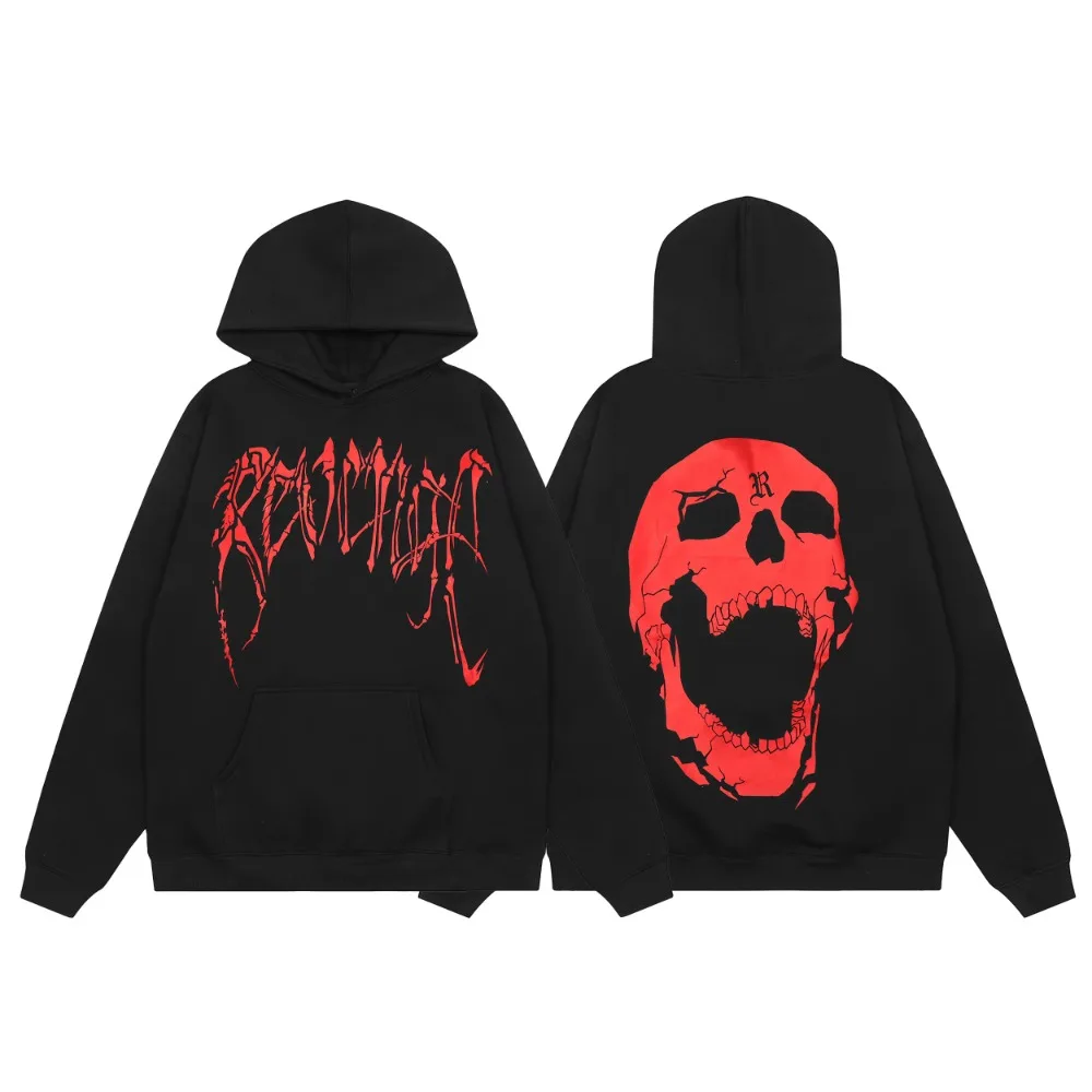 2024 Hot Selling Revenge Hoodie Keel Smoke Printed Couple Skull American Men and Women Loose High Street Hoodie Fanshion Hoodies