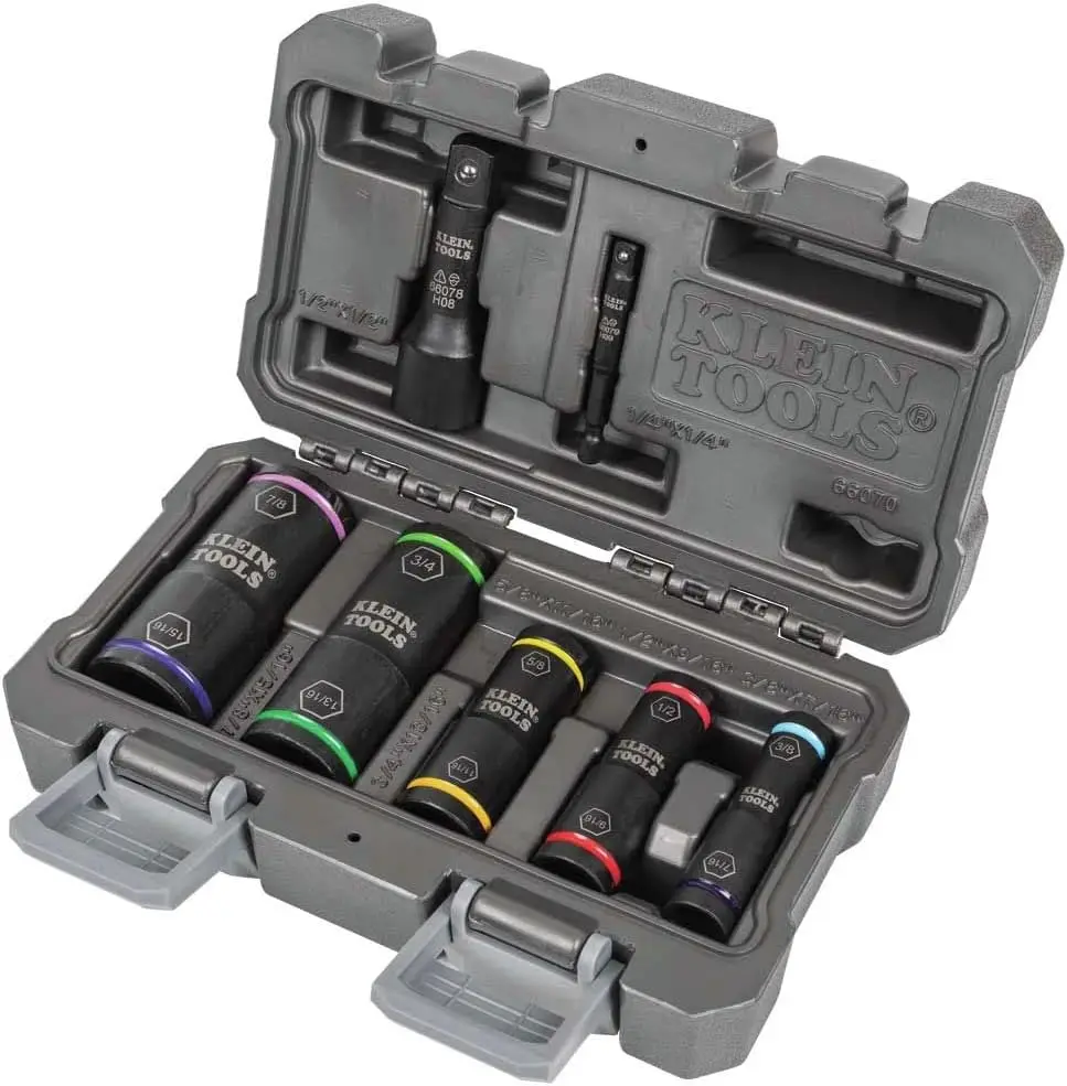 

7-Piece Impact Socket Set with Flip Design, 5 Sockets & 2 Adapters for Easy Tool Changes