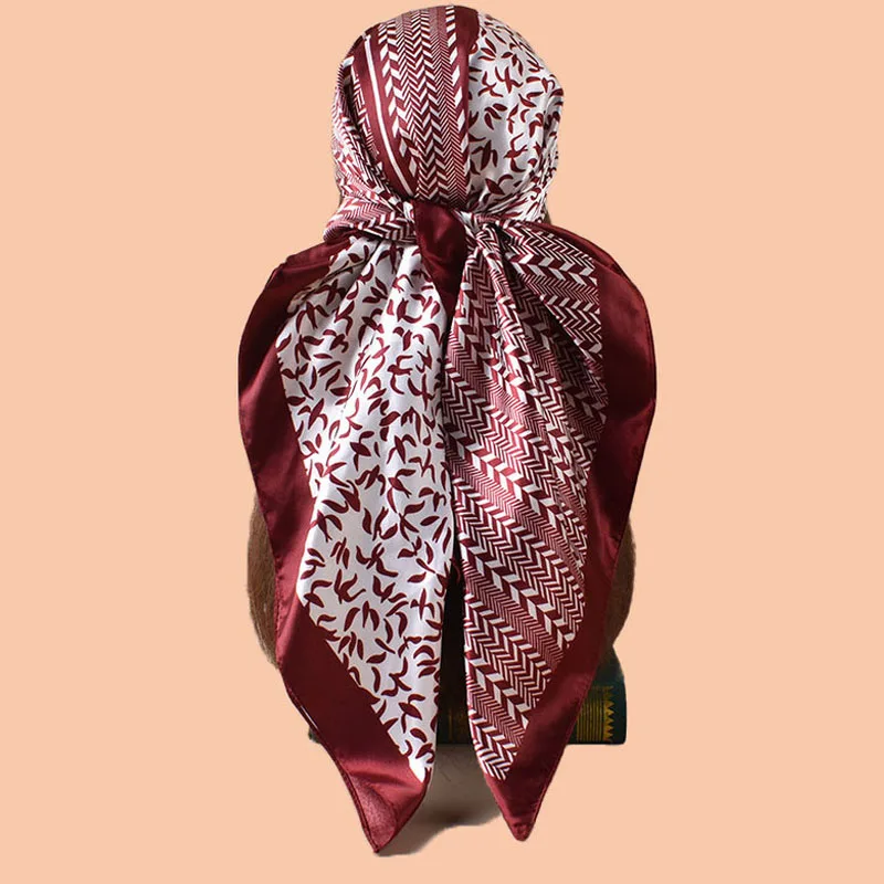 

90*90cm Twill Silk Scarf Women Square Hijab Shawls Wraps Female Foulard Headkerchief Elegant Floral Summer Autumn Lady Bandana
