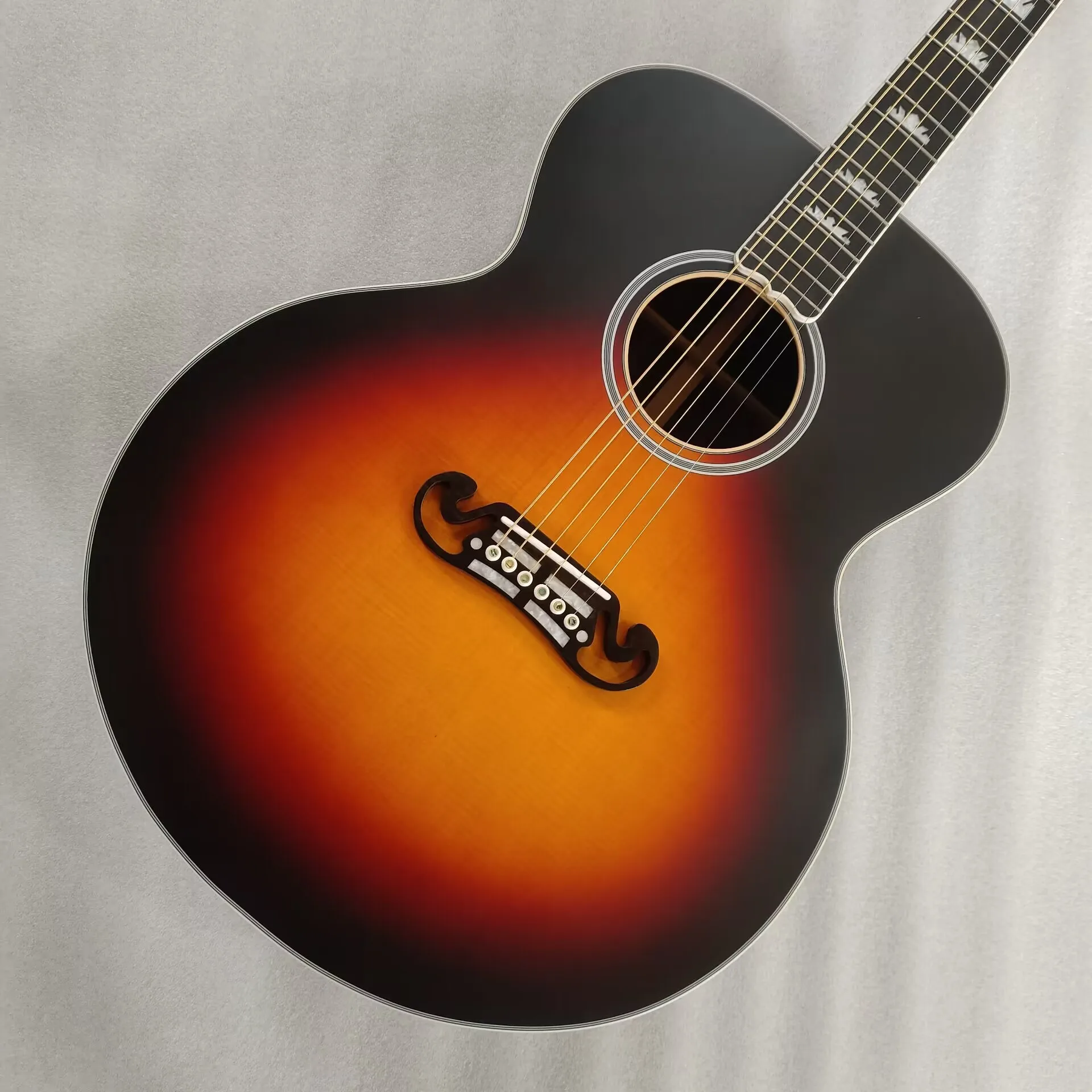 Jumbo oversized guitar handmade Custom Acoustic Electric Guitar, All Solid AAAAA wood pre war Guitar sunburst satin finish