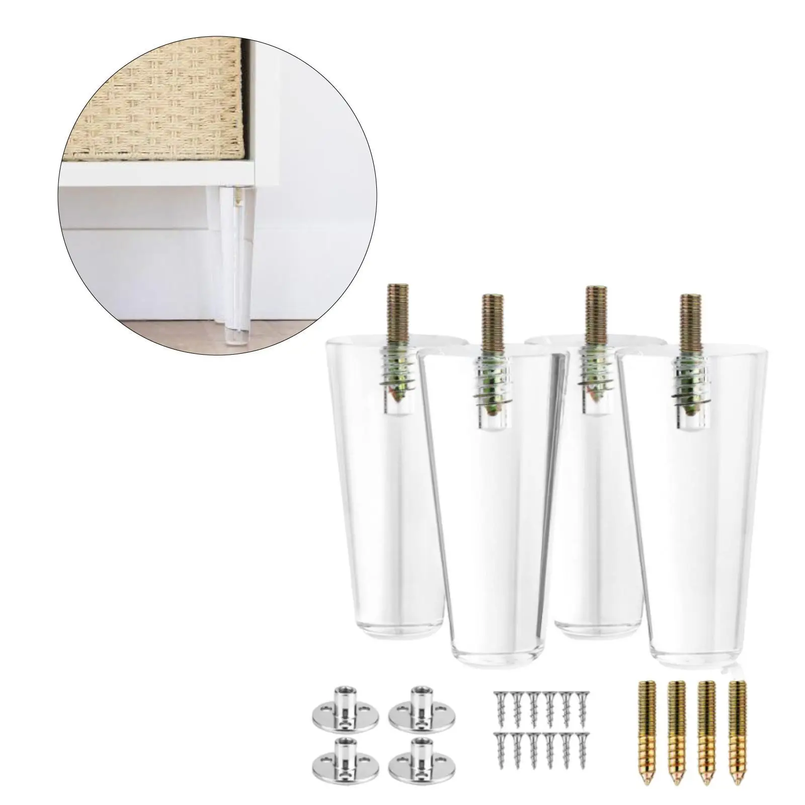 Pernas de móveis acrílicos, 4 unidades, estante de 4 polegadas, substituição, banco, cama, mesa, pernas