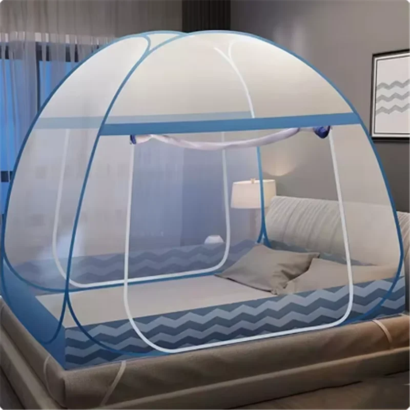 Simple Sea Wave Printed Home Mosquito Net Summer Encrypted Breathable Mosquito Net Large Space Double Door Yurt Mosquito Net