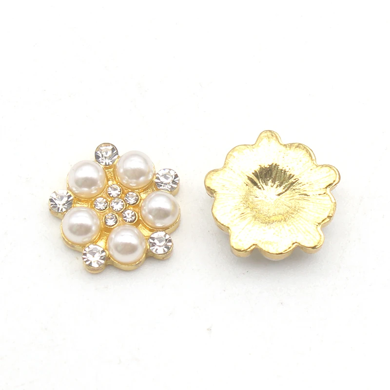 Fashion 16mm Alloy Pearl Rhinestone Button Flower Heart Ornament DIY Clothing Hair Accessories Jewelry Creative Clothing Bow Acc