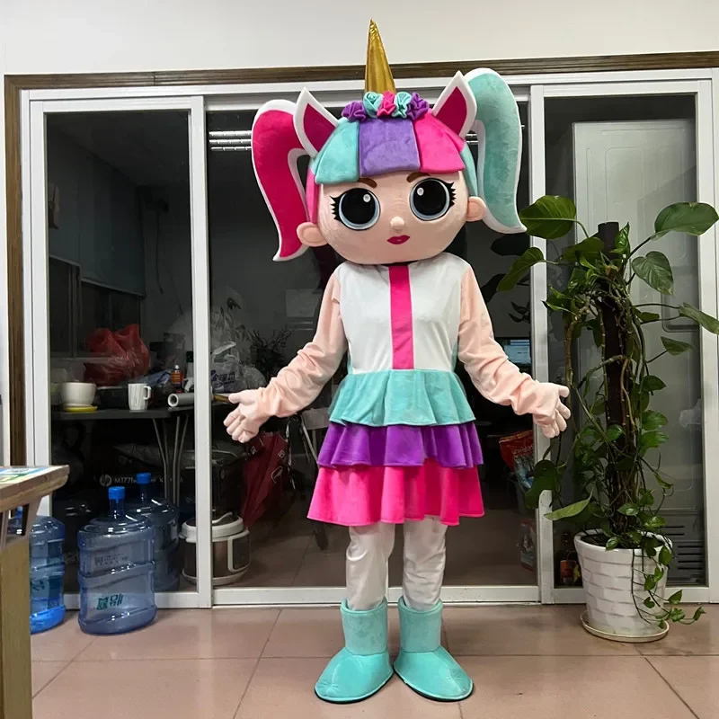 Deluxe unicórnio boneca mascote traje para meninas, natal, festa de aniversário, vestido extravagante, halloween, carnaval, cosplay, alta qualidade