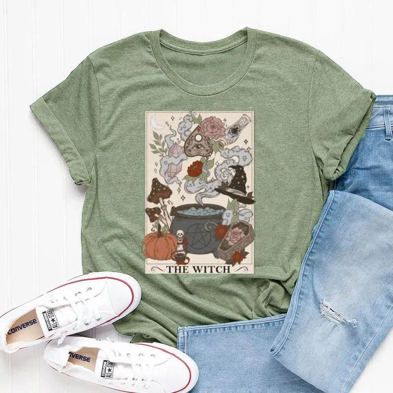 Occult Oversized TShirt Funny Graphic Korean Women Tshirt Fashion Casual 100%Cotton Round Neck Female Short Sleeve Top Tees y2k