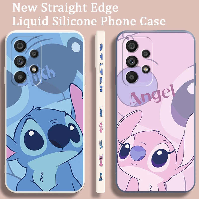 Anime Angel Lilo & Stitch Liquid Left Rope For Samsung Note 20 10 A54 A31 A14 A03 A22 A34 A04 A24 Ultra Plus 5G Phone Case