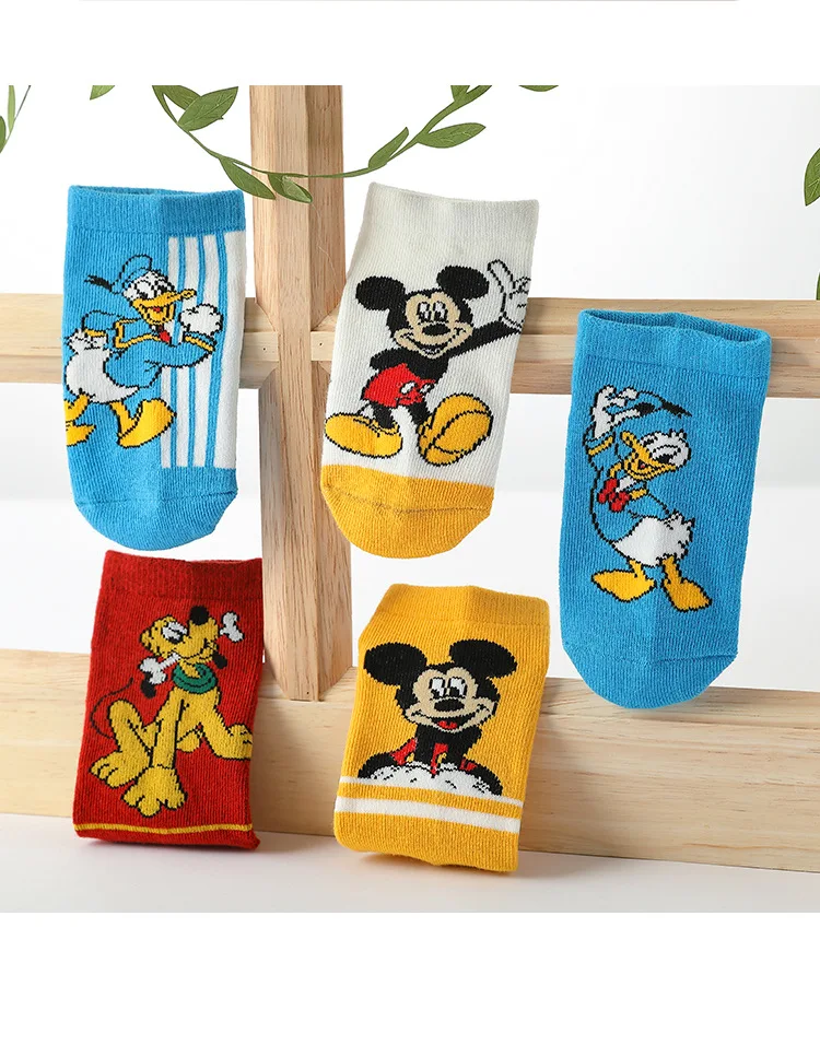 5 Pairs Disney Mickey Mouse Baby Kids Short Cotton Socks Cartoon Children Socks Baby Boy Socks Kawaii Child Soft Gift Kids Girls