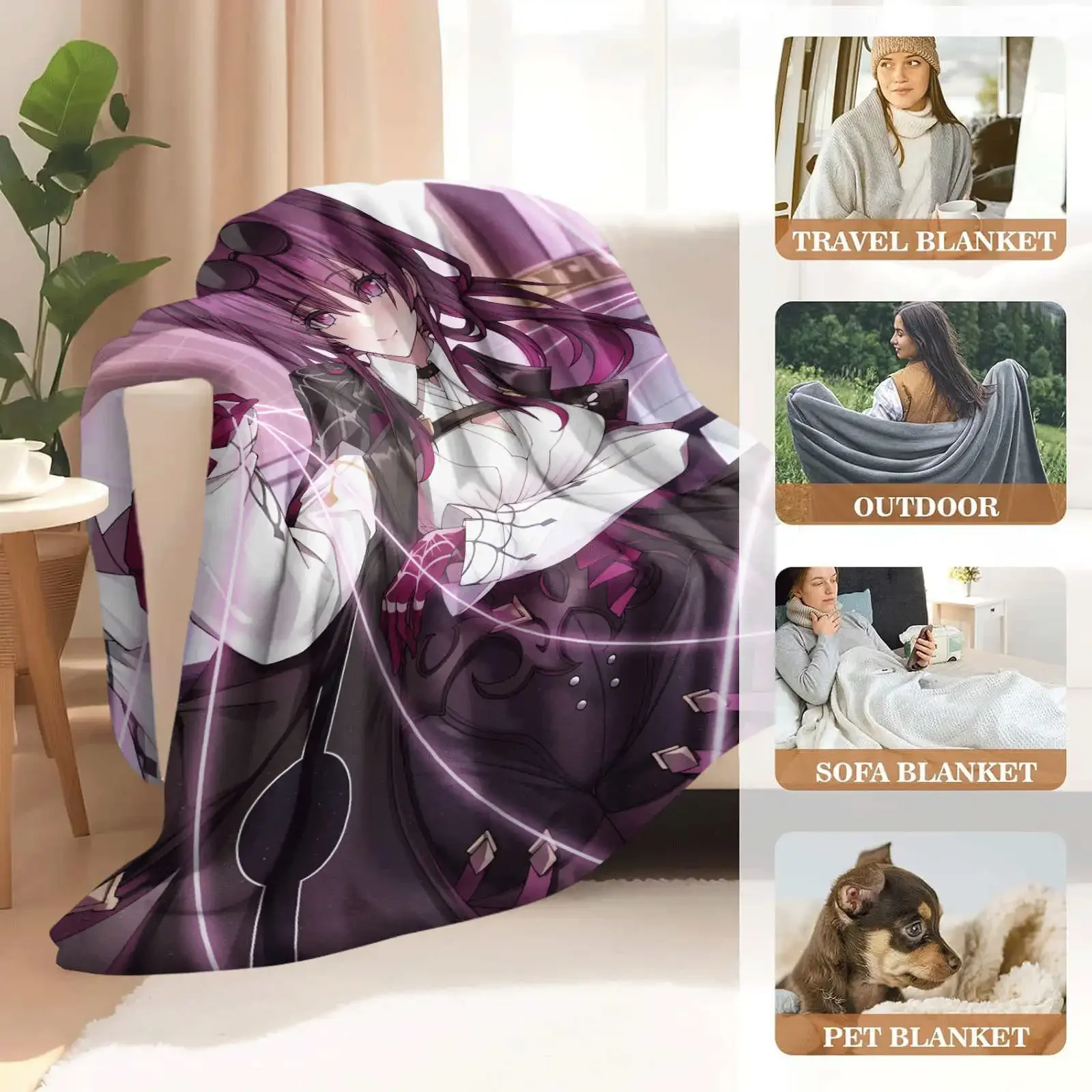 Cartoon Honkai Star Rail Kafka Flannel Blanket Cover Warmth Soft Anime Blanket Multifunctional Decor Home Universal Blankets