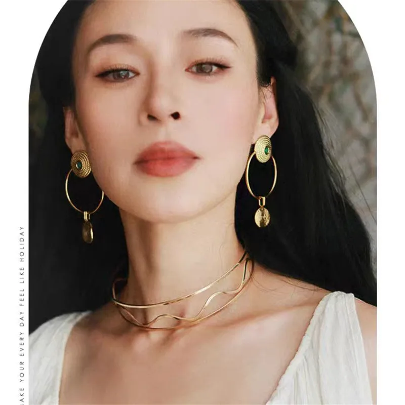 

Bohemian Gold Circular Earrings Bold Unique Design High-End Feelings Women's Jewelry Party Travel Commute Accessory