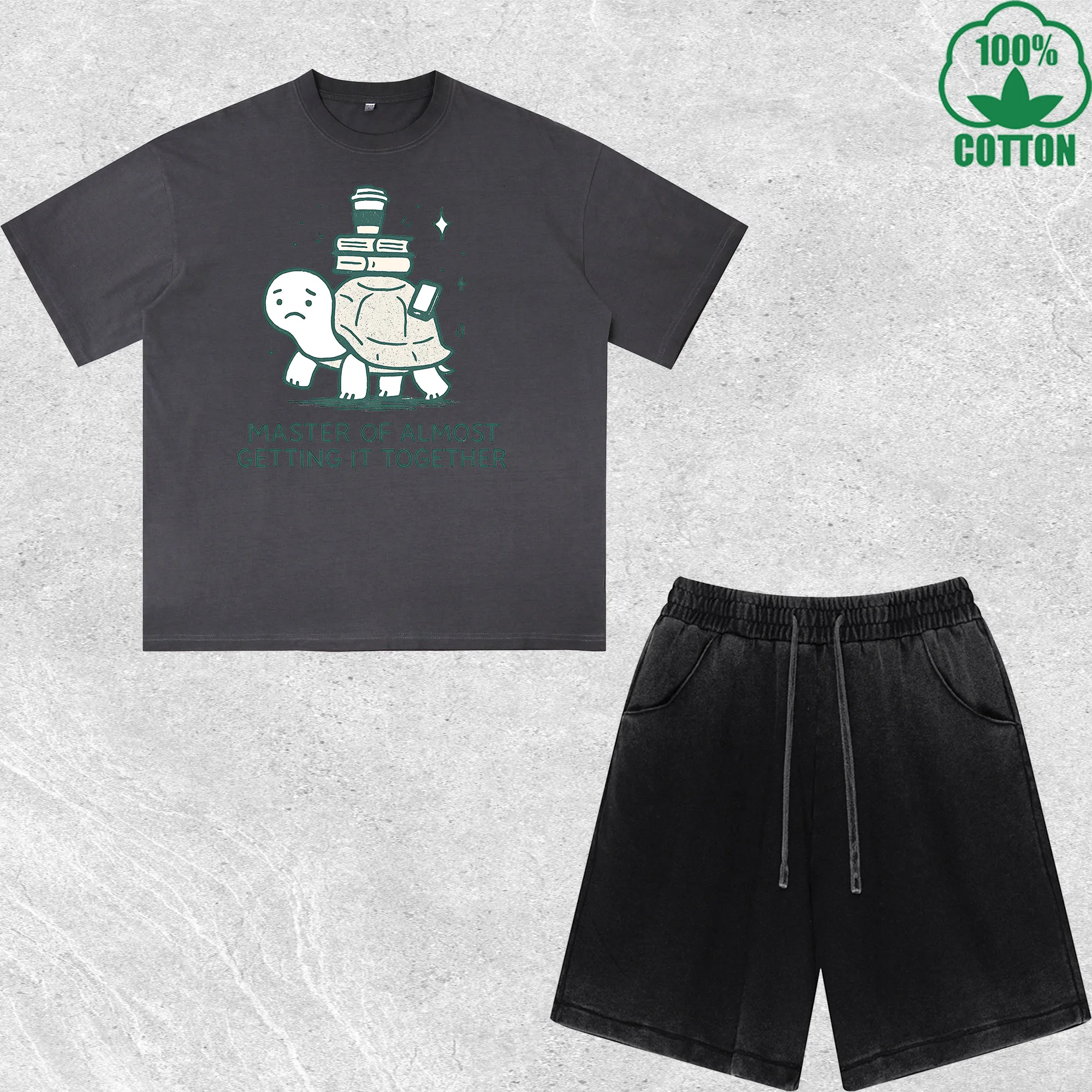 

Master Fun Prints Printed Dirty Wash T-Shirt Shorts Set Multicolor Combo Loose Trendy Fashionable 100%Cotton