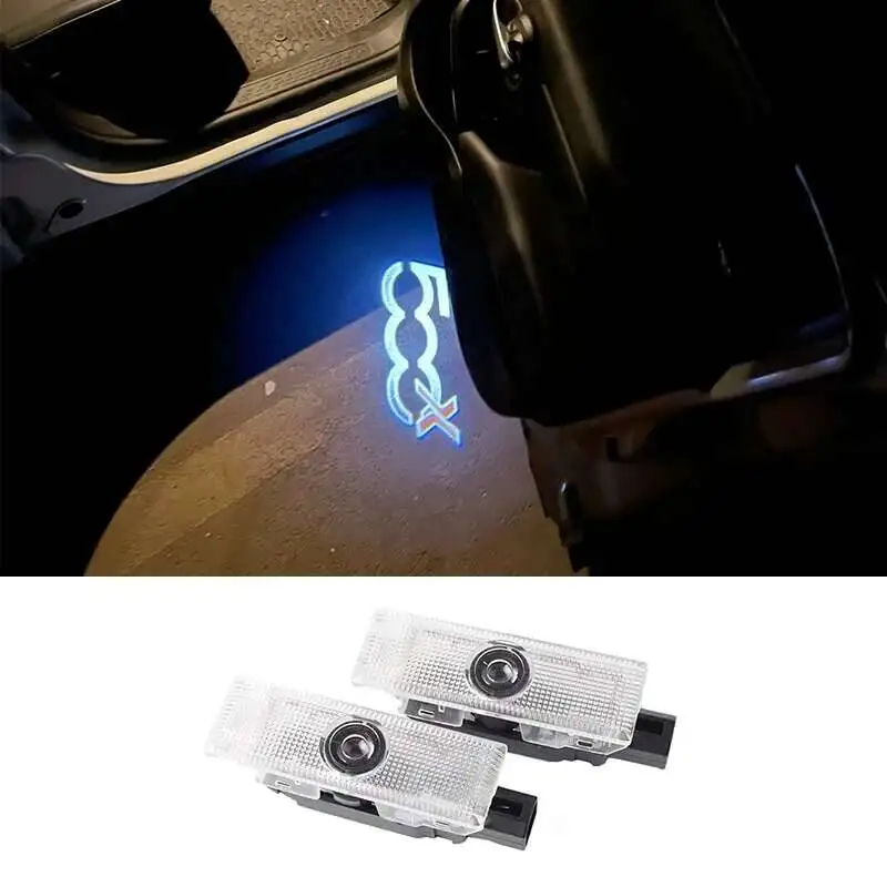2Pcs Car Led Courtesy Door Projector Customize Lamp For FIAT 500X 500L Accessories OEM Welcome 3D Laser Ghost Shadow Light