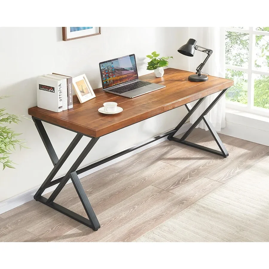 55 Solid Wood Computer Desk, Natural Real Wood Home Office Desk