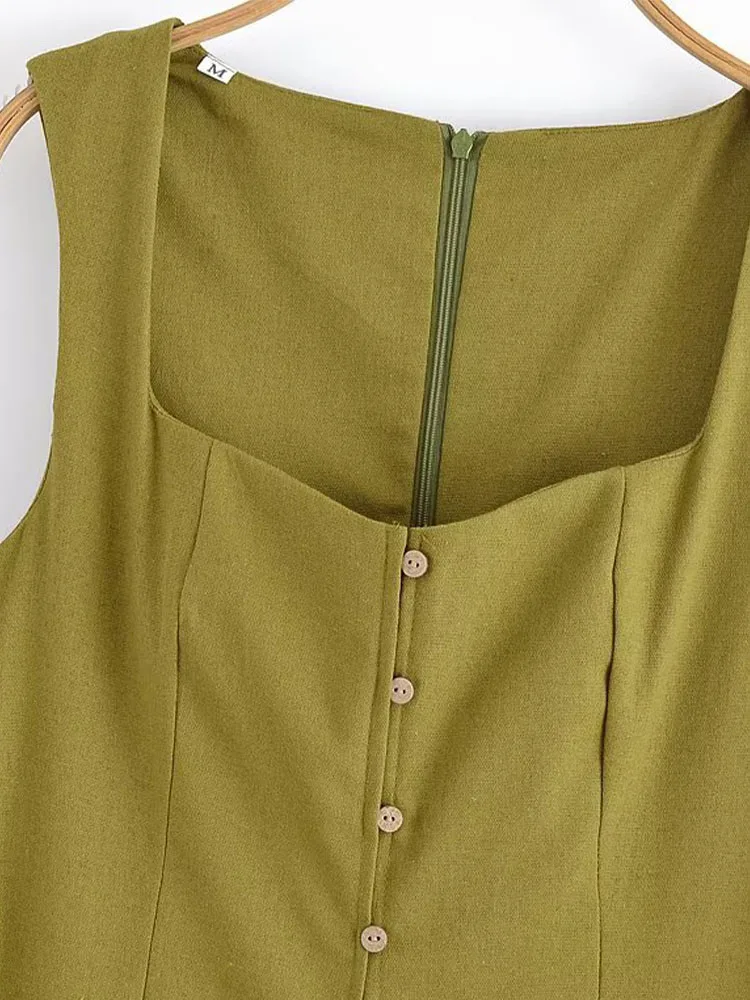 DiYiG Women 2025 spring new fashion simple vest sleeveless dress chic square collar Joker slim dress Vestidos Mujer