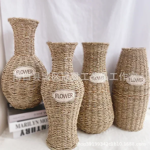 Rattan Simple Imitation Floor Vase Dried Flower Arrangement in Living Room Floor Large Resin Nordic Decoration Flower Decoration