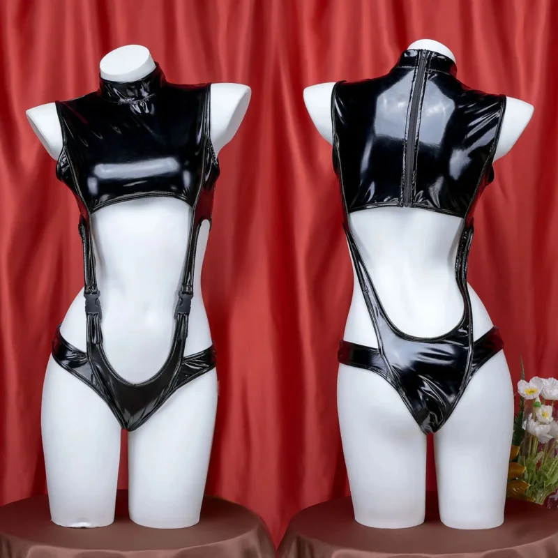 Anime Bunny girl Costumes Women sexy patent Leather Swimsuit Black Backless Bodysuit Nightclub Bikin Underwear Halloween Clothes