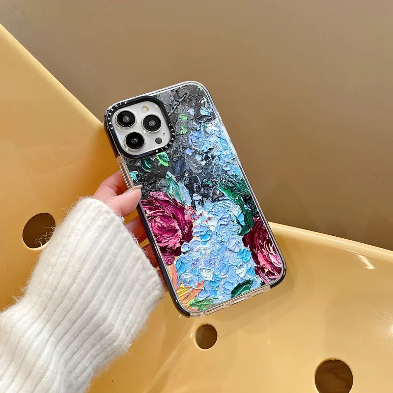 Abstract Oil Painting Flower Case For iPhone 15 14 13 12 11 Pro X XS XR Max 7 8 Plus SE 2020 2022 Soft TPU Shockproof Back Cover