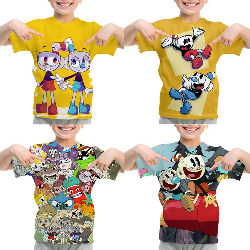 

Children T-shirt Game Cuphead T Shirt Cartoon Anime T-shirts Boys Girls Tees CUPHEAD Print Tshirt Summer Kids Short Sleeve Tops