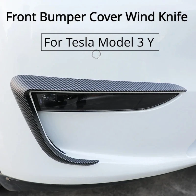 Frontstoßstangenabdeckung Windmesser für Tesla Model 3 Y ABS Glänzend Schwarz Nebelscheinwerfer-Verkleidung Carbon-Look Klingenverkleidung Licht-Augenbraue 2017-2023