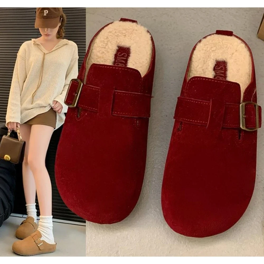 

Autumn and winter new high imitation wool color slippers, fashion lady half pack slippers outdoor slippers