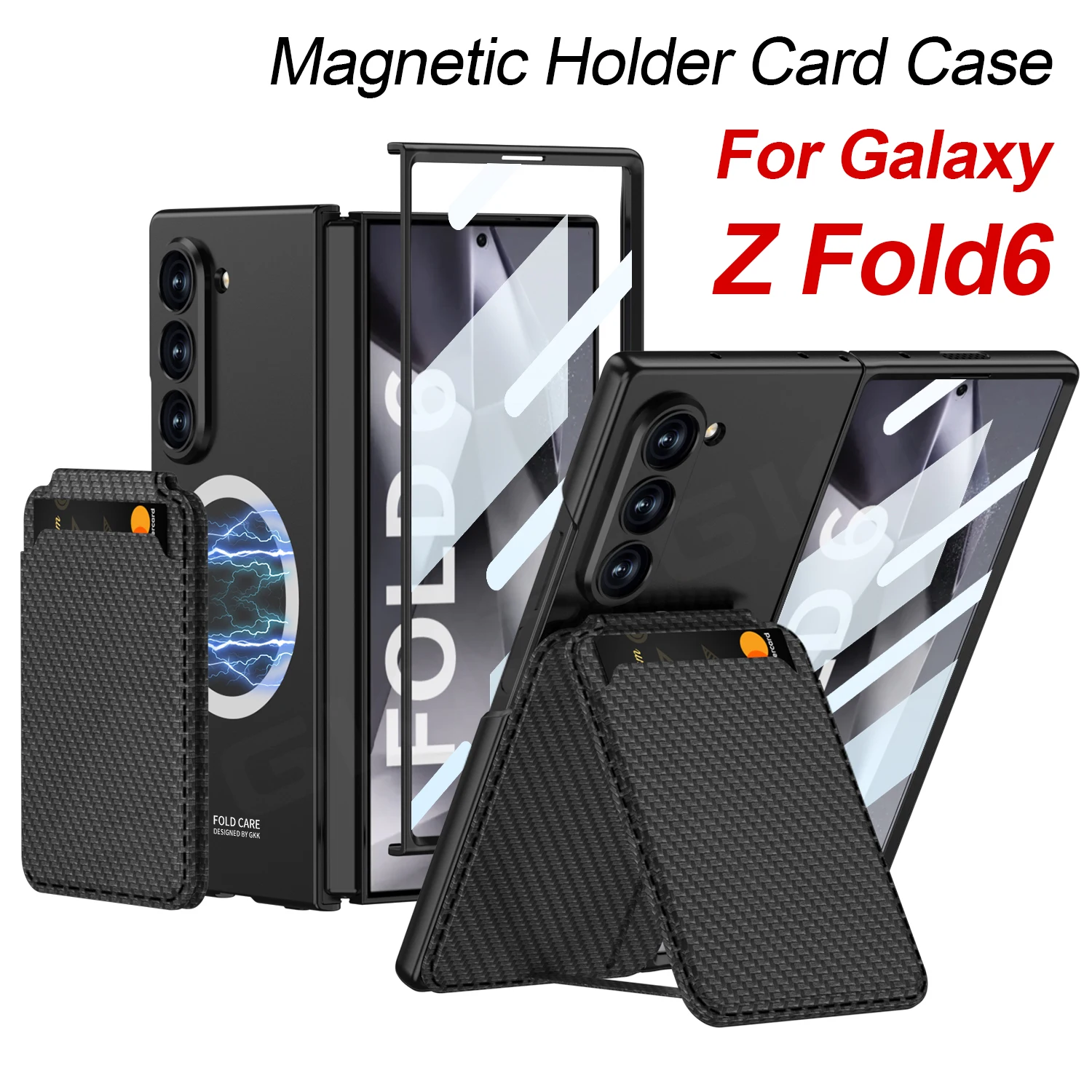 GKK Magnetic Card Package Holder Case For Samsung Galaxy Z Fold 6 Outer Glass Wireless Charge Cover For Galaxy Z Fold 6 Case