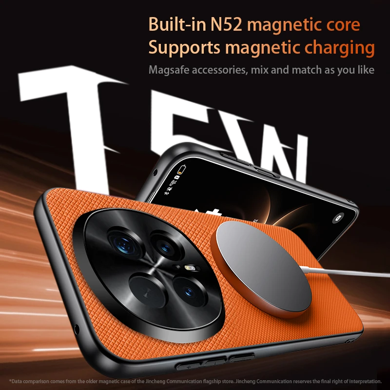 Magnetyczne etui do Honor Magic 8 Pro 7 Lite 6 6Pro X9D X9C z obsługą MagSafe, matowe, z drobnoziarnistej skóry, metalowa ramka na obiektyw. — zdjęcie produktu 4