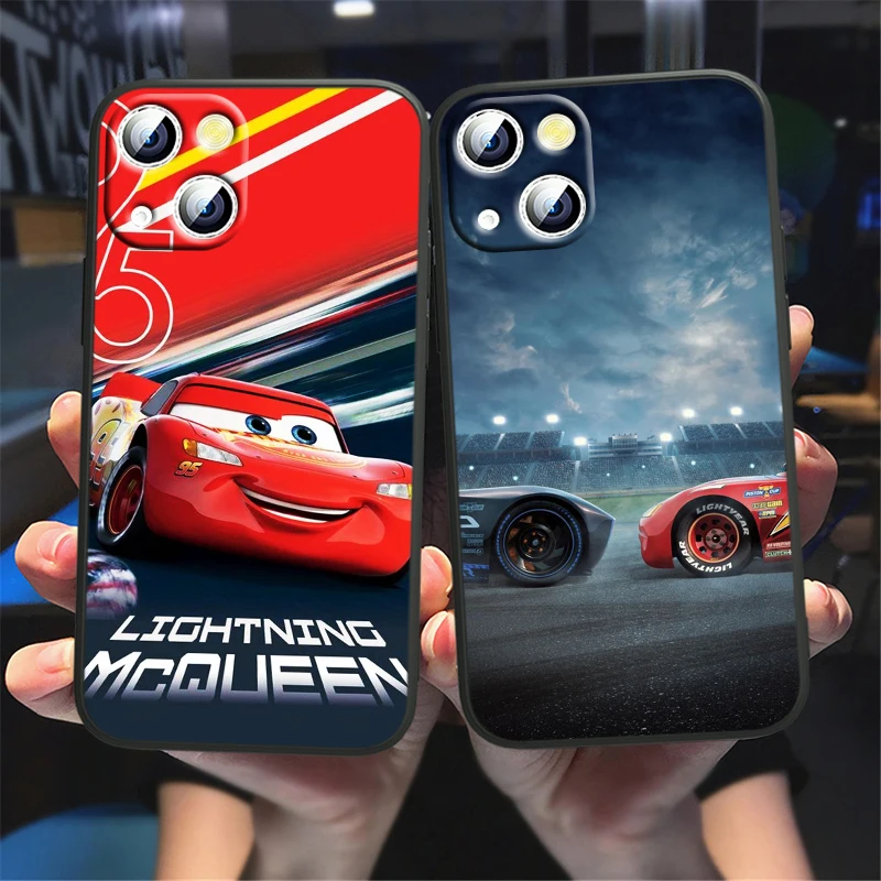 Cars Lightning McQueen For Apple iPhone 15 14 13 12 Mini 11 XS XR X 8 7 Pro Max Plus Soft Silicone Black Phone Case